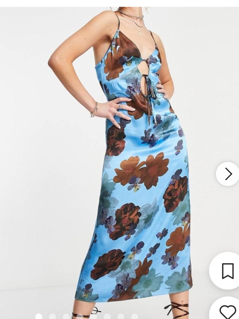 Topshop Sky Blue Floral Tie-Front Slip Midi Dress